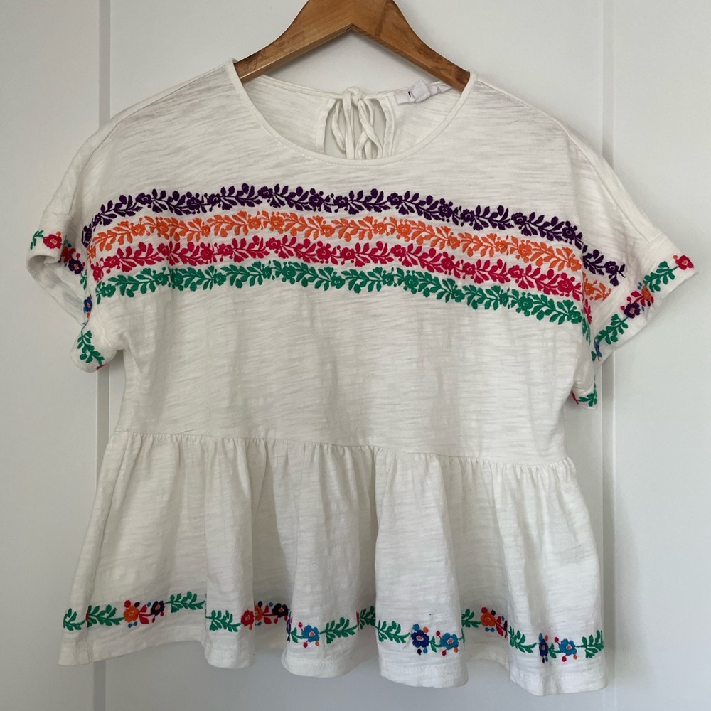 THML White Peplum Embroidered Blouse size xs